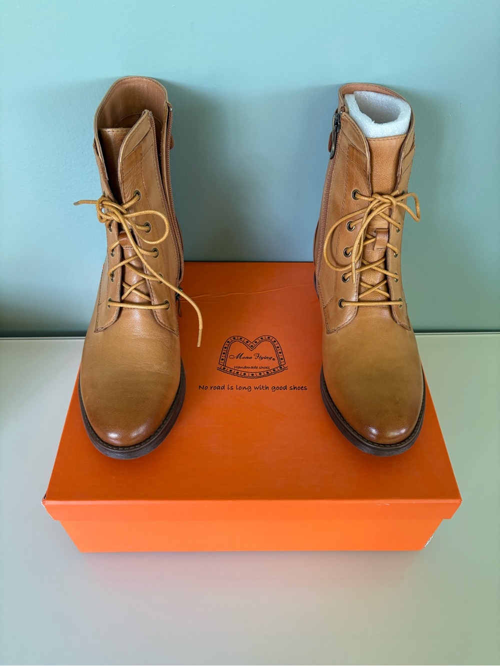 Classic Tan Leather Combat Boots with Side Zip